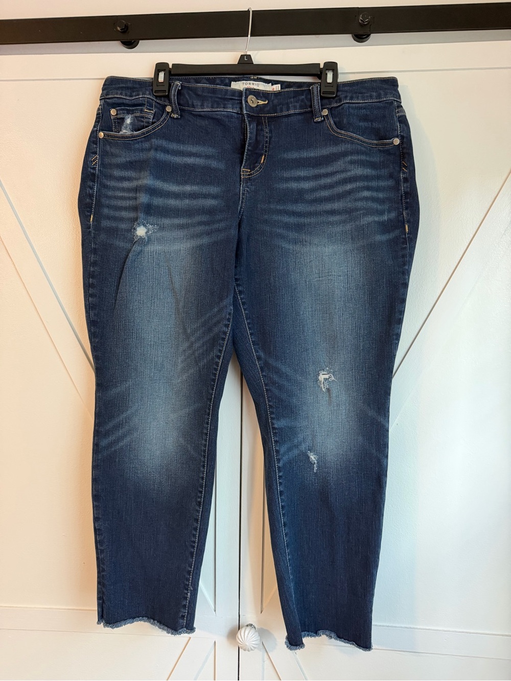 TORRID Denim First at Fit Dark Blue Washed Distressed Ankle Jeans